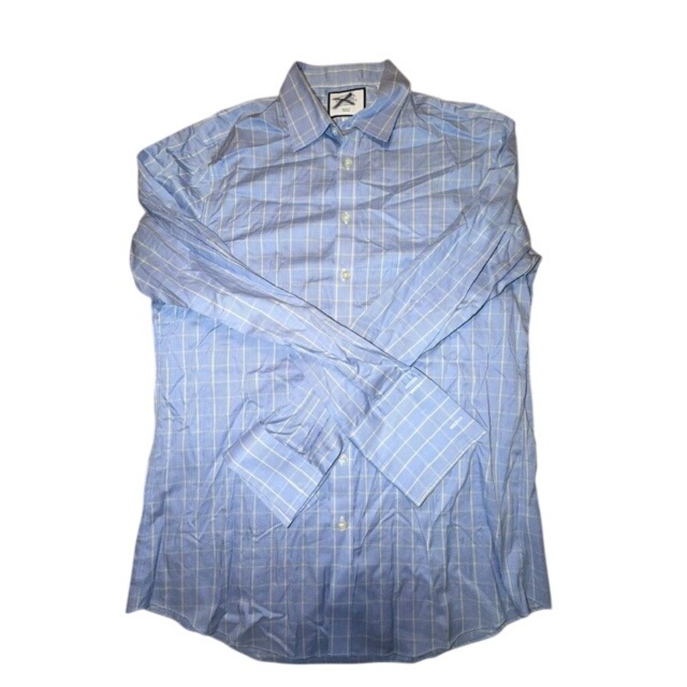 Charles Tyrwhitt Slim Fit Non-Iron Dress Shirt 16.5/36 Blue Yellow Check French